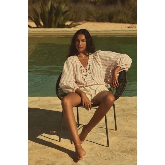 NEW By Anthropologie White Linen Pull-On Tap Cheeky Shorts X-Small or Medium - Picture 6 of 8